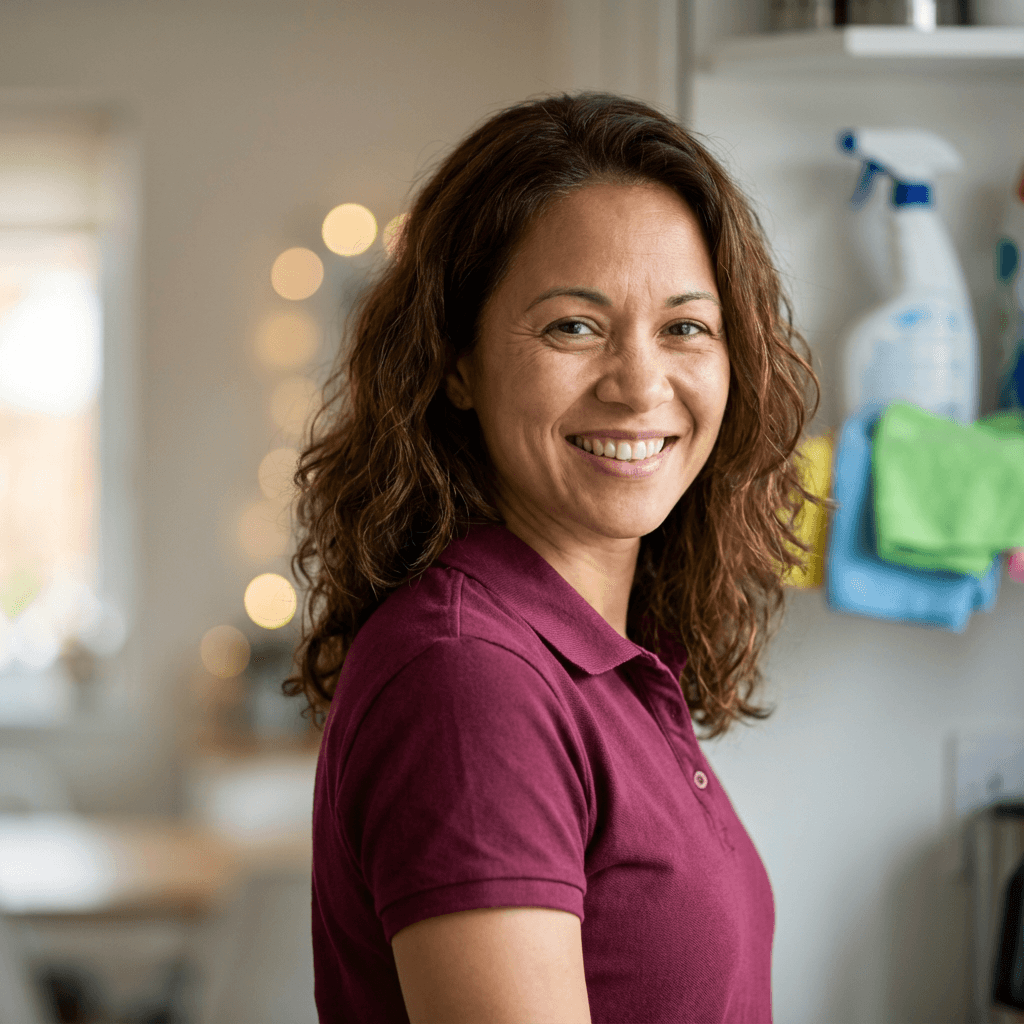 Danielle W. smiling softly in warm natural light