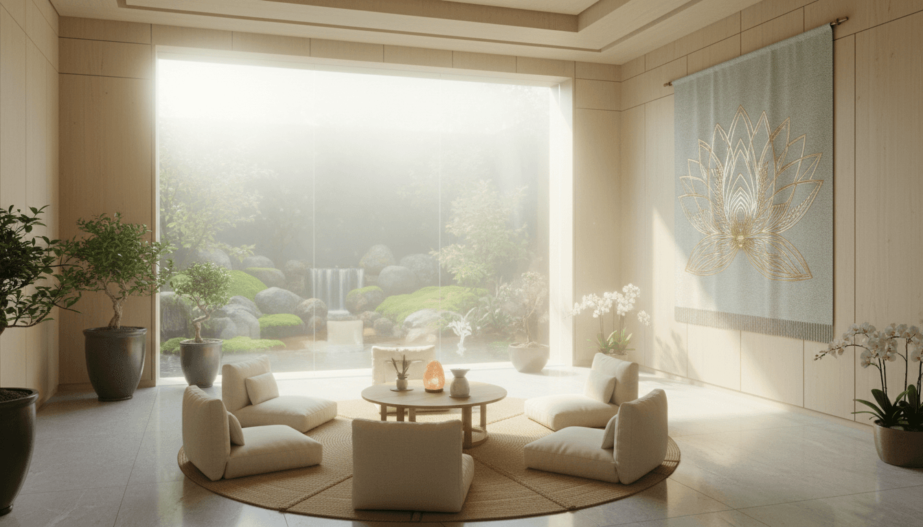 Peaceful spiritual healing space with natural light and calming atmosphere